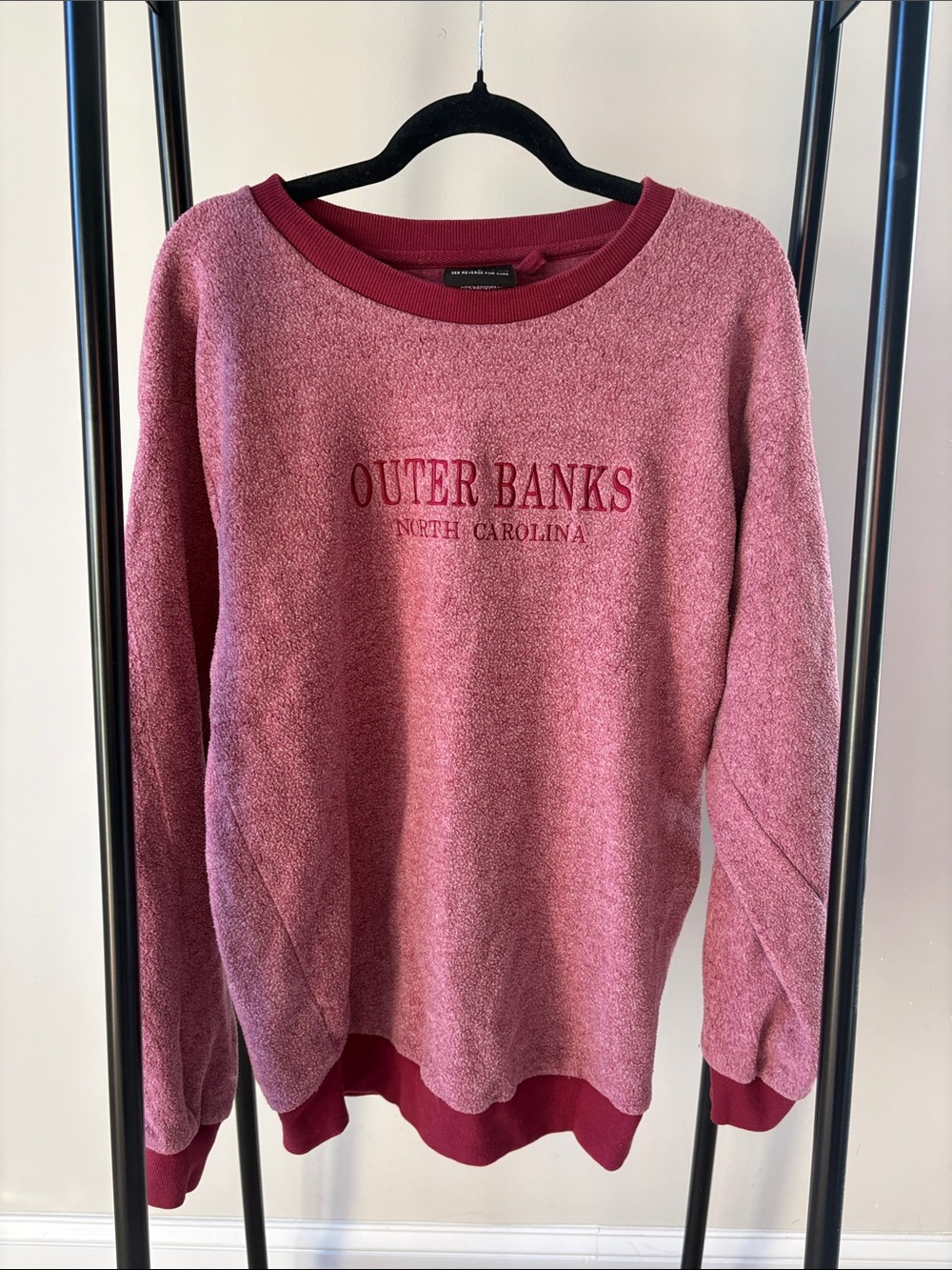 Red/Wine Outer Banks NC Embroidered Fleece Crewneck Sweatshirt